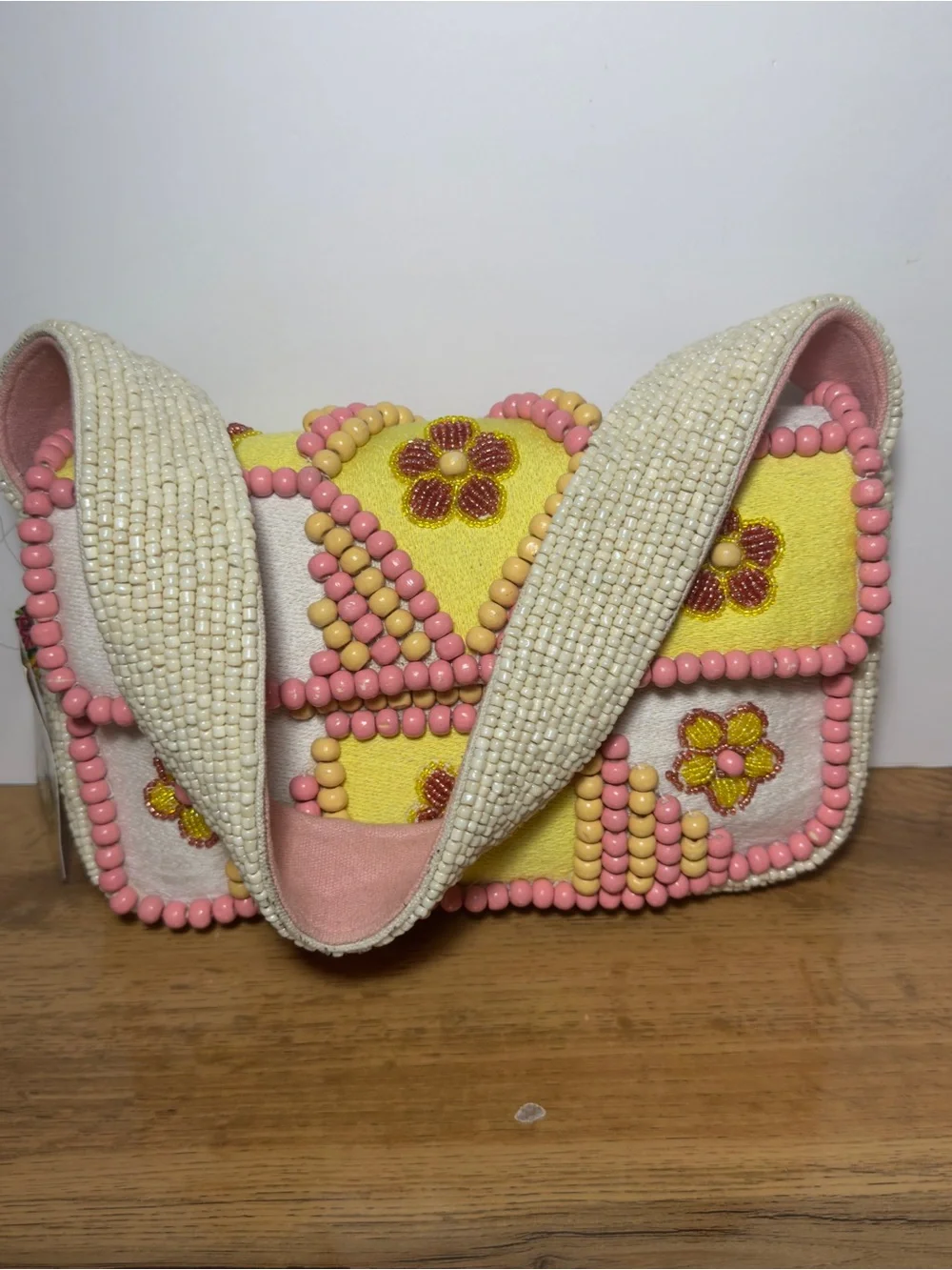 NWT Butter Blossom Boutique Beaded Floral Shoulder Bag Y2K Pink White Yellow